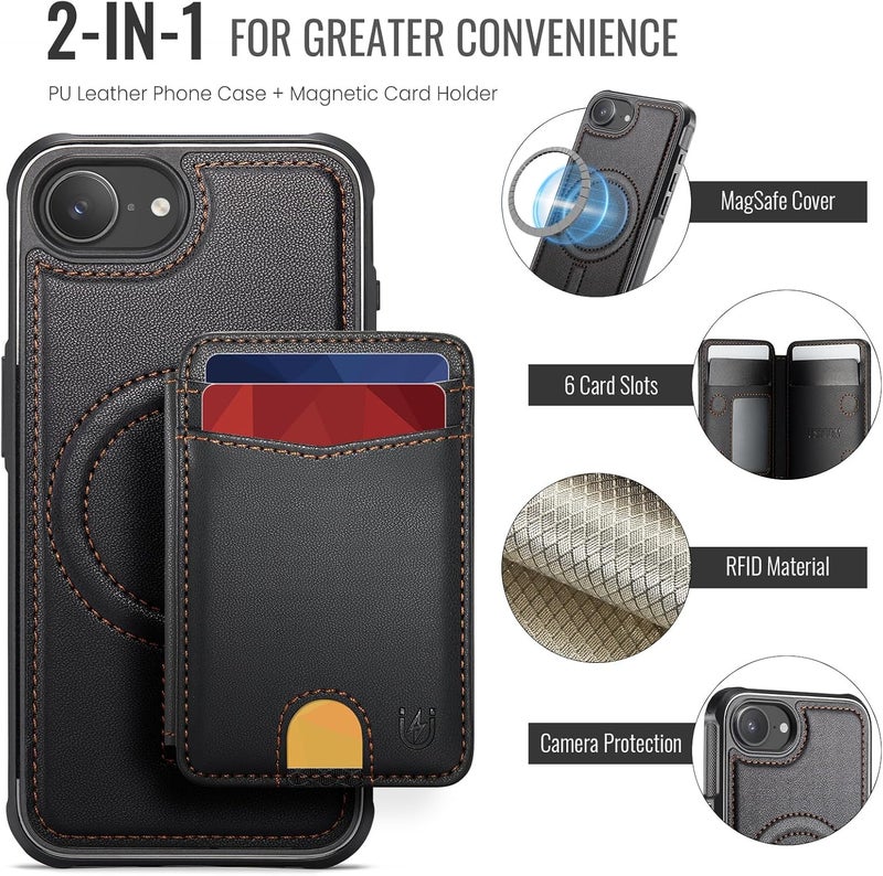 Usroom for iPhone 16e Detachable Wallet Case with Card Holder, 2 in 1 RFID Blocking Credit Slots Kickstand Shockproof Phone Wallet for iPhone 16e 6.1" Black - Image 4
